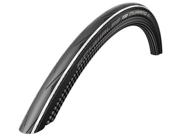 Immagine di Copertone SCHWALBE DURANO 700x25c RaceGuard Dual Compound Performance Line pieghevole nero bianco