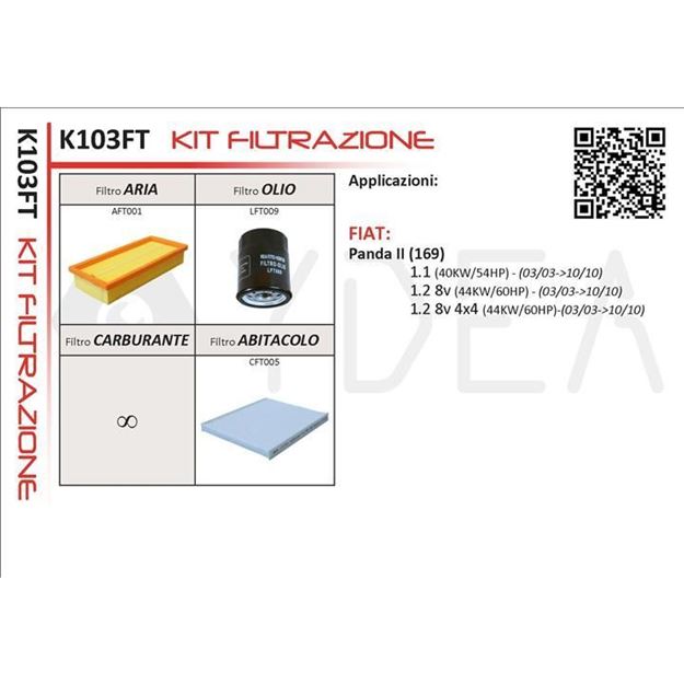 Immagine di KIT FILTRAZIONE YDEA PER FIAT PANDA II (169)  K103FT