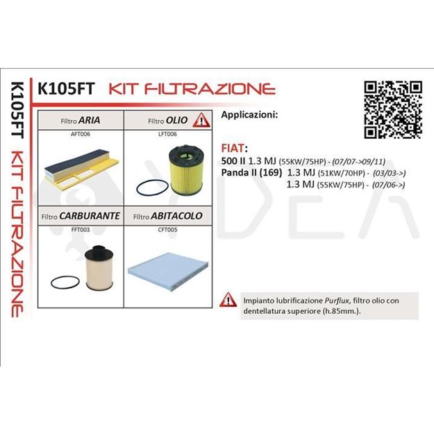 Immagine di KIT FILTRAZIONE YDEA PER 500 II, PANDA II (169),  K105FT