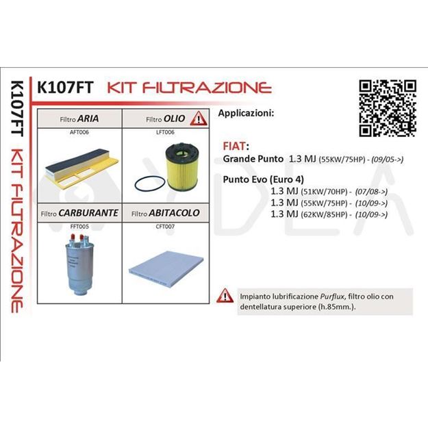 Picture of KIT FILTRAZIONE YDEA PER GRANDE PUNTO, PUNTO EVO, K107FT