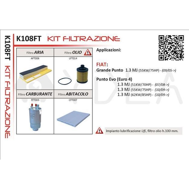 Immagine di KIT FILTRAZIONE YDEA PER GRANDE PUNTO, PUNTO EVO, K108FT