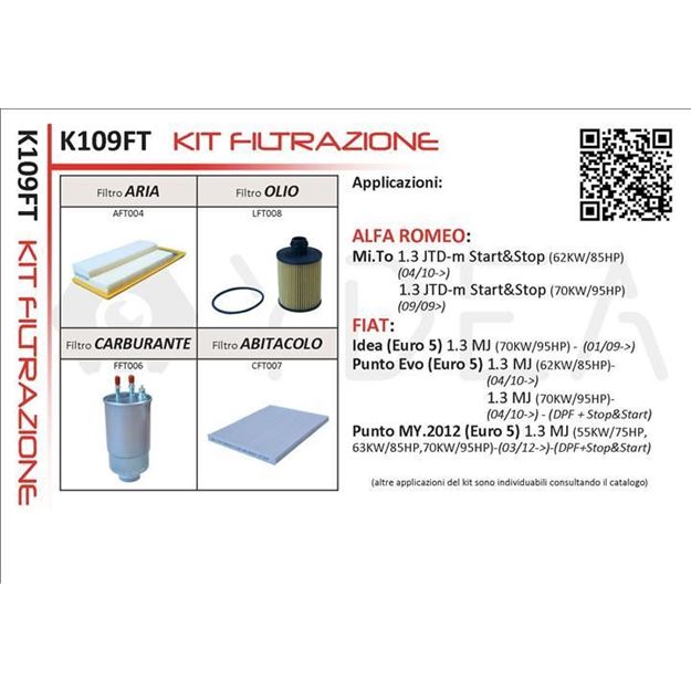 Immagine di KIT FILTRAZIONE YDEA PER  ALFA MITO, PUNTO EURO 5, K109FT