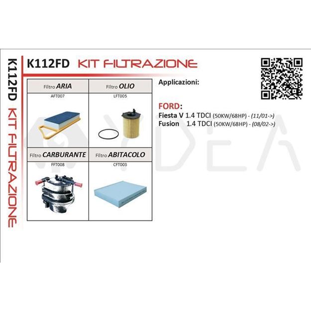 Picture of KIT FILTRAZIONE YDEA K112FD PER FIESTA V 1.4, FORD FUSION 1.4