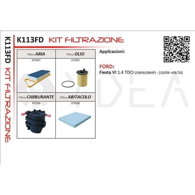 Immagine di KIT FILTRAZIONE YDEA K113FD PER FORD FIESTA VI 1.4