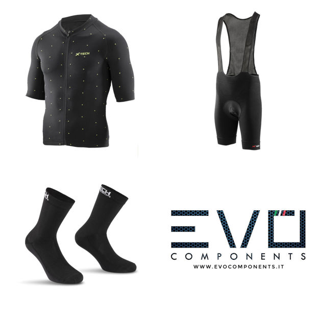 Picture of Completo ciclismo Xtech maglia Star nera gialla - salopette Rise - calza professional carbon nera