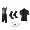 Immagine di Completo ciclismo Xtech maglia Essential nera - salopette Rise - calza professional carbon nera