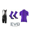 Immagine di Completo ciclismo Xtech maglia Essential viola - salopette podium - calza professional carbon viola