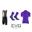 Immagine di Completo ciclismo Xtech maglia Essential viola - salopette Rise - calza professional carbon viola