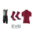 Immagine di Completo ciclismo Xtech maglia Essential bordeaux - salopette Rise - calza professional carbon Bordeaux