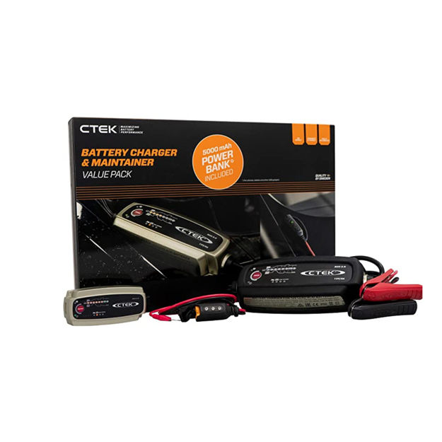 Immagine di CTEK MXS 5.0 con Bumper antiurto e Power Bank, caricabatterie per auto e moto